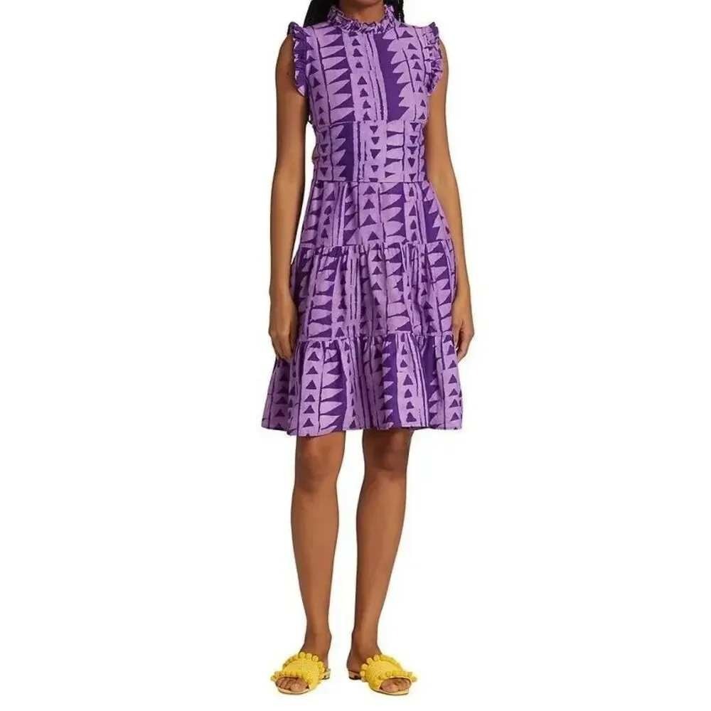 STUDIO 189 Womens Masquerade Ruffle Midi Dress Size Medium Purple Ethical Cotton
